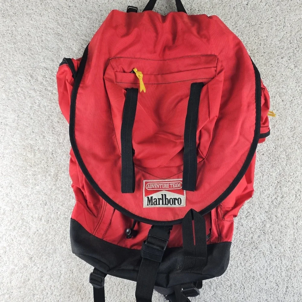 Vintage Marlboro Adventure Team Gear Large Camping Hiking Red Backpack Rucksack